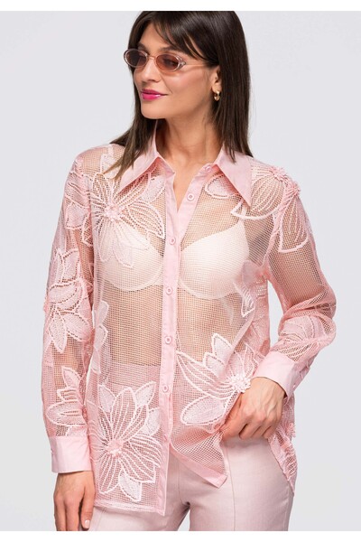 OMBRE Cămașă de damă, mânecă lungă, guler clasic OW-SH-E0048