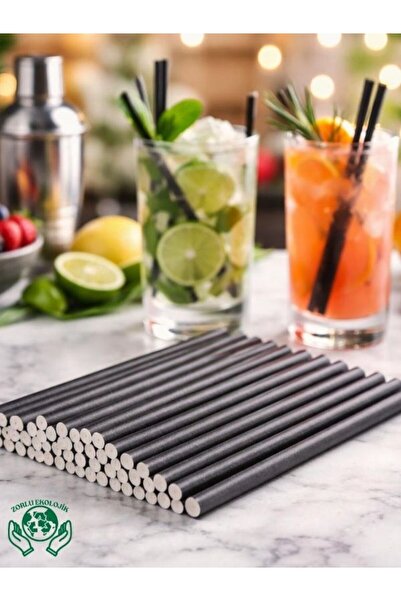 Kağıt Pipet Siyah 8x200 mm 100 Adet