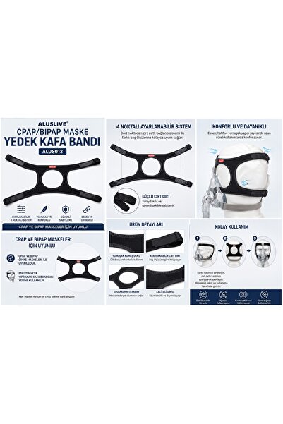 ALUSLİVE CPAP MASKESİ KAFA BANDI CİHAZLARLA UYUMLU AYARLANABİLİR ALUS013