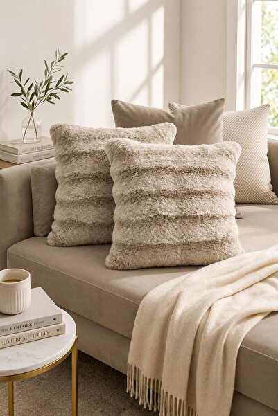 Bella Home Premium Rabbit Fur Throw Pillow Cover |   2-Pack |   Soft |   Pamu...