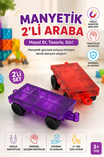 Zuu Baby Manyetik 2’li Araba Seti – Güçlü Mıknatıslı Eğitici Oyuncak
