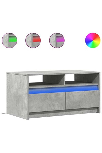 vidaxl Măsuță de cafea cu lumini LED, gri beton, lemn prelucrat