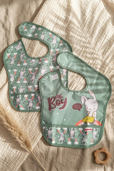 Generic Brand Nino 2-Piece Waterproof Baby Bib Set - Mint Green Rabbit Patter...