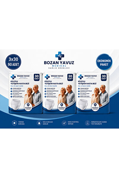 Bozan Yavuz Medical Sağlık Ürünleri 3x30 Emici Külot Yetişkin Hasta Bezi 90 a...