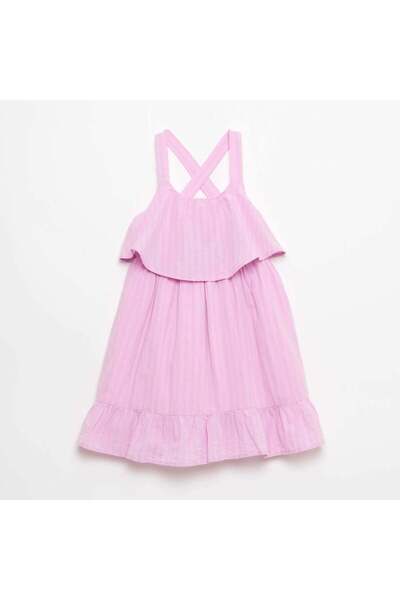 KIABI Criss-Cross Strap Shift Dress with Ruffles PURPLE