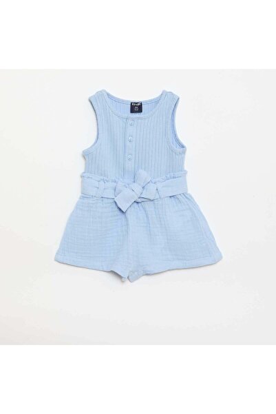 KIABI Double cotton gauze romper with tie belt BLUE