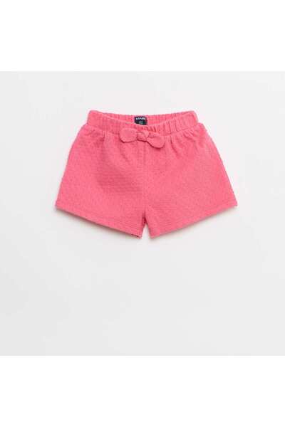 KIABI Solid Jacquard Knit Shorts with Decorative Bow PINK