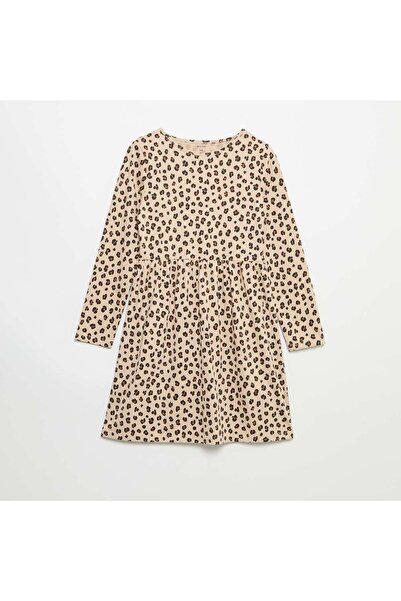 KIABI Long-sleeved cotton jersey dress BEIGE