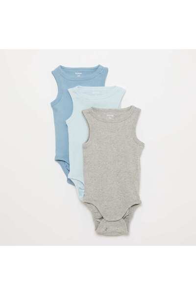 KIABI Set of 3 Adjustable Solid Strap Bodysuits BLUE