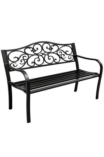 LEAN Bancă de terasă cu spătar metalic decorat, 127 x 60 x 89 cm, 29323