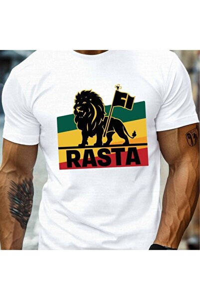 Astogria13 RASTA Lion Illustration Men's Casual Grew Neck Short Sleeve T-Shir...