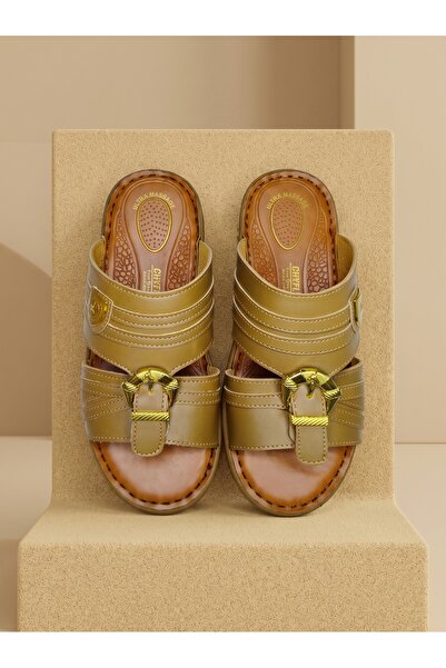 Chyfly Men Arabic Naal Sandals PU Leather Gold Buckle Ultra Massage Footbed A...