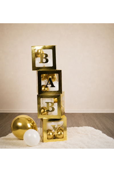 Marlon Balon 4'lü Metalik Gold (Altın) Şeffaf Harfli Baby Shower, Cinsiyet Be...