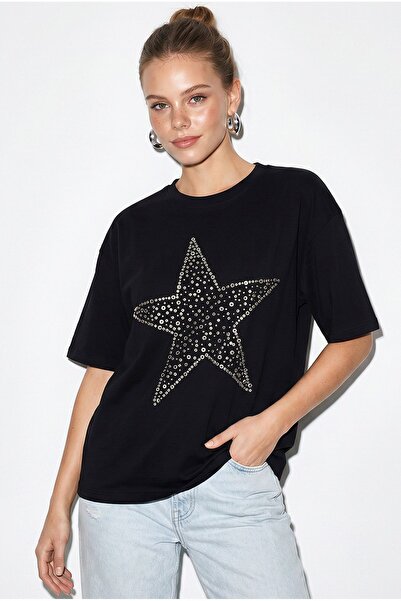 Hiccup LUCCI Tricou Oversize Din Bumbac Cu Stea Și Paiete