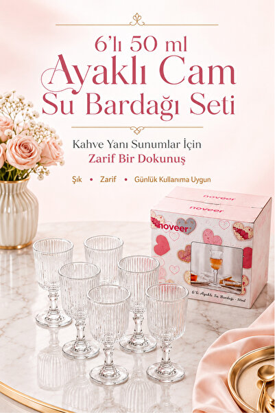 Parmeva Lüx 6'li 50ml Ayaklı Cam Kahve Yanı Su Bardağı Seti
