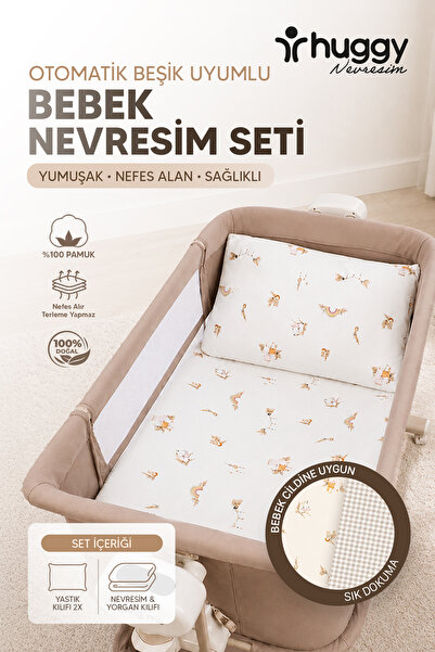 Huggy Moon ve Swing Me Otomatik Beşik Uyumlu 90X130 Nevresim Takımı Seti