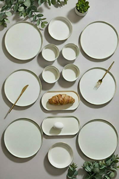 Kitchen Life 14 Piece 6-Person Caotic Gold Gilded Ceramic Breakfast Set – Gol...