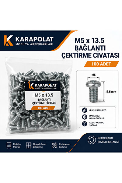 KARAPOLAT M5x13.5 Bağlantı Çektirme Cıvatası 100 Adet – Yıldız Başlı Mobilya ...