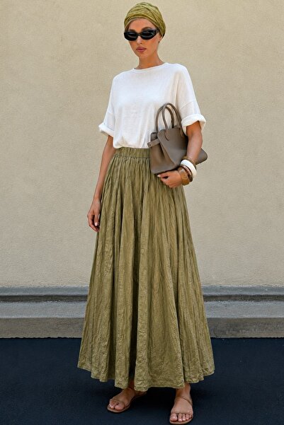 The Champ Clothing Women's Aero Flow Long Skirt Green - Elastic Waist, Flowin...
