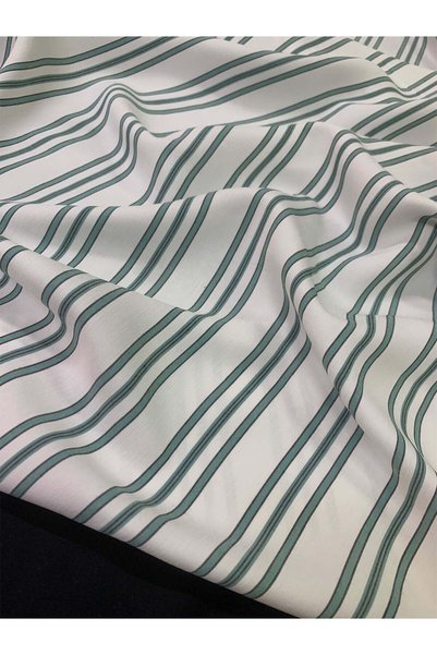 Yiğit Kumaş Draped Striped Cotton Fabric - Green and White Striped