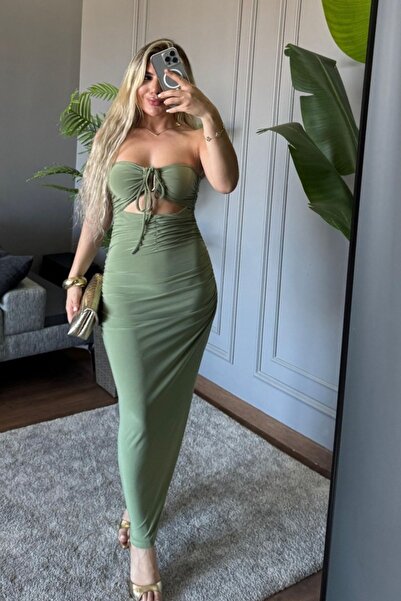 aura7 collection Kg Dress with Neck Tie and Accessory Details - Green