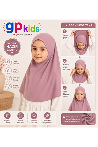 GP Kids Kız Çocuk Pratik Başörtü Penye Hazır Eşarp Mina Model LİLA