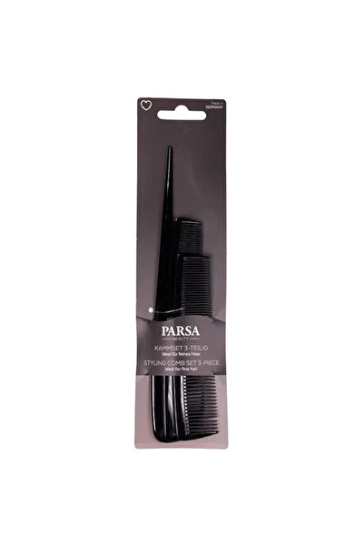 PARSA Set de 3 piepteni pentru coafură, Negru: Pieptene cu coadă + Pieptene d...