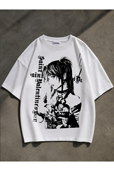 Gofeel Unisex Gothic Anime Girl Desenli Oversize Tshirt