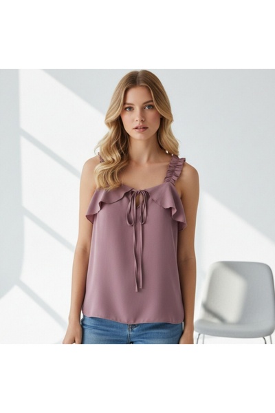 OEM Rochie elegantă de damă cu volane și șnur decorativ, bretele cu volane, A-12