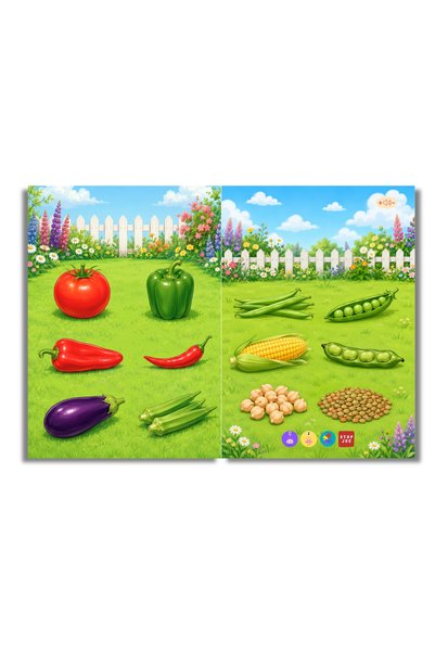 minibooks Bebe învață legume, fructe și flori – Carte interactivă cu sunete, 2–3 ani, FĂRĂ PIX