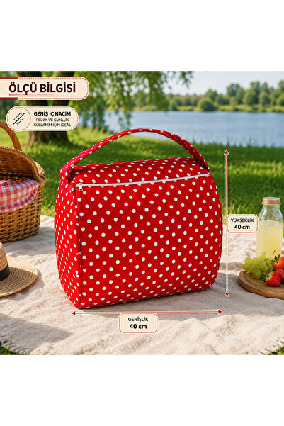 Zeren Home Puantiyeli Piknik Çantası | 40 x 40 x 40 cm | Fermuarlı | Geniş Ha...