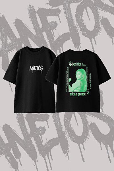 Anetos Ariana Grande_14 Design Back Printed Cotton Black Oversize T-Shirt
