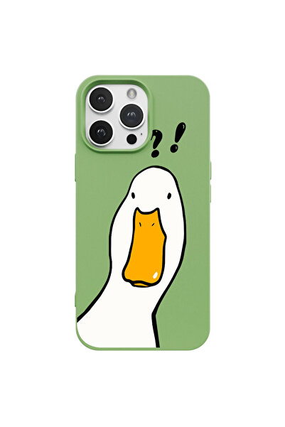 Casen iPhone 14 Pro Max Yeşil What Duck Ördek Tasarımlı Kamera Korumalı Renkl...