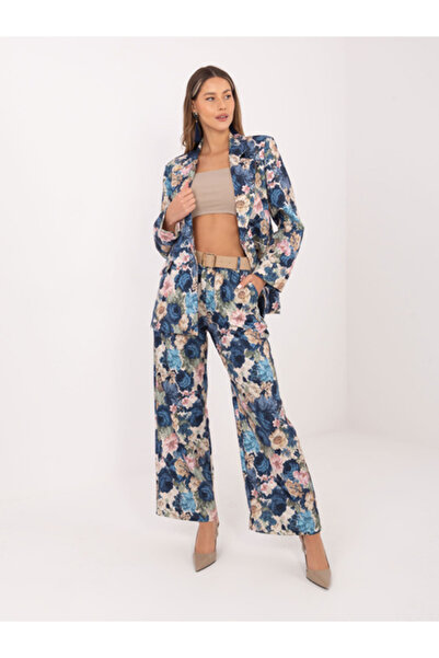 rue parıs Pantaloni Dama Lunga, Floral, RUE PARIS, Albastru
