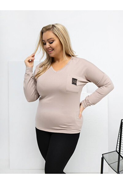 Relevance Bluza Dama Maneca lunga, Decolteu in V, RELEVANCE, Bej Model RV-BZ-...