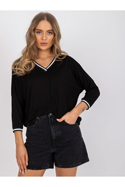 Basic Feel Good Bluza Dama Maneca 3/4, Decolteu in V, BASIC FEEL GOOD, Negru ...