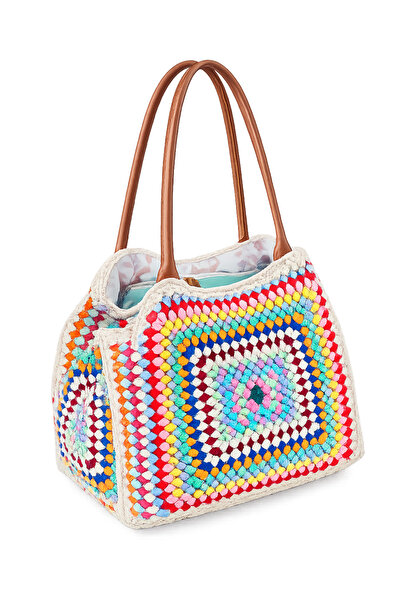 Daisy El Yapımı Çanta Örgü Çanta Granny Square Omuz Çantası Tote Çanta Bohem ...