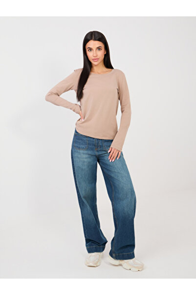 rue parıs Bluza Dama Maneca lunga, Decolteu rotund, RUE PARIS, Bej Casual Mod...