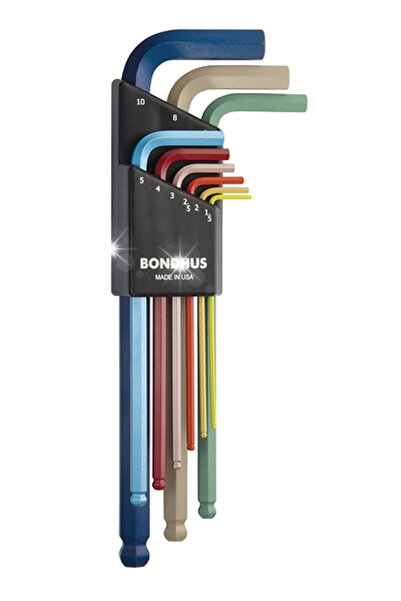 BONDHUS Set de chei imbus lungi cu bilă 1.5-10mm, colorate, 9 bucăți. BO69499