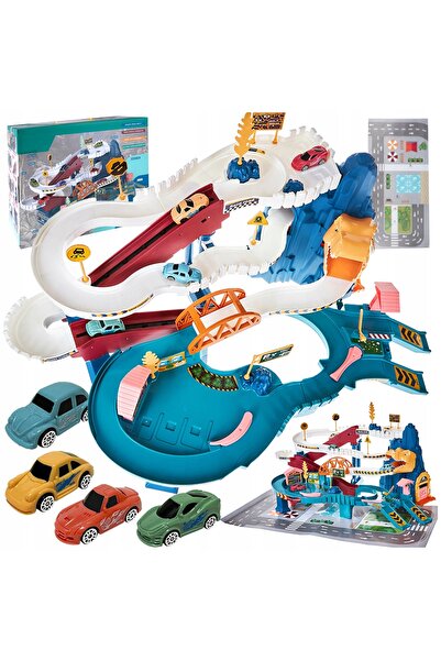 Stator Set de trenulețe cu tobogan pentru mașini, cu dinozaur și 4 mașinuțe, ...