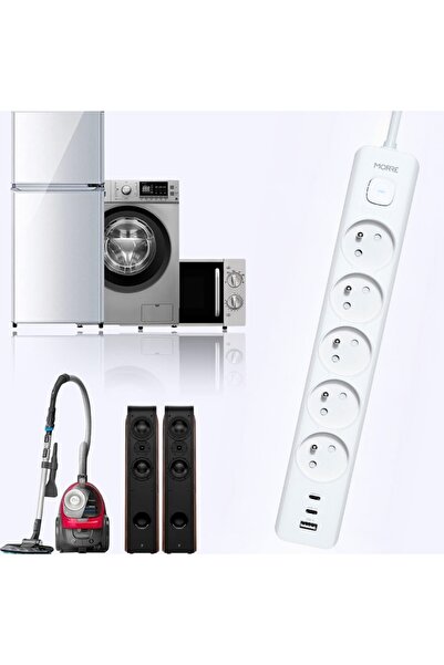 ddoo Priză multiplă 5x AC 2x USB-C 1x USB-A ON/OFF 1.5m 3680W încărcător USB