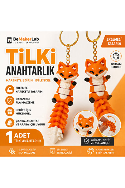 bemakerlab 3D Baskı Hareketli Tilki Anahtarlık | Eklemli Sevimli Çanta ve Ana...