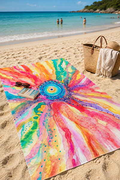 Moud's Digital Printed 70X150Cm Sun Patterned Beach Towel - Bath Towel - Sea ...