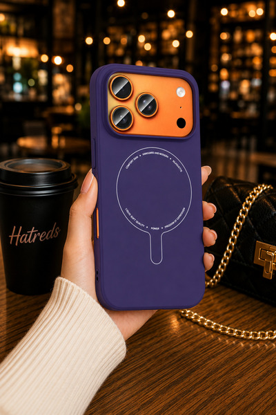 Hatreds iPhone 17 Pro Max Uyumlu MagSafe Kamera Korumalı Sert PC Kılıf Derin Mor