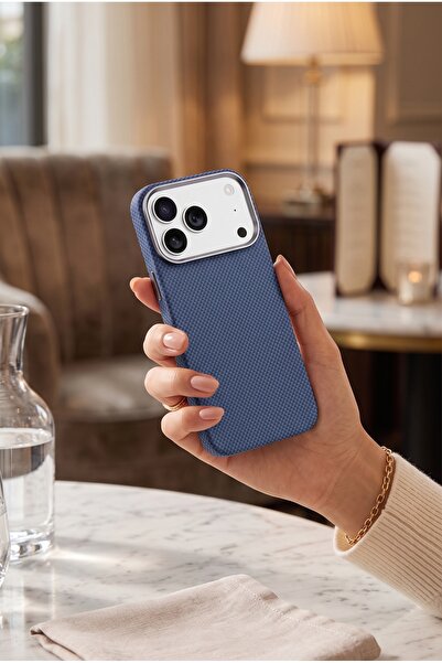 Hatreds iPhone 17 Pro Max Uyumlu MagSafe Karbon Fiber Görünümlü Kılıf Lacivert