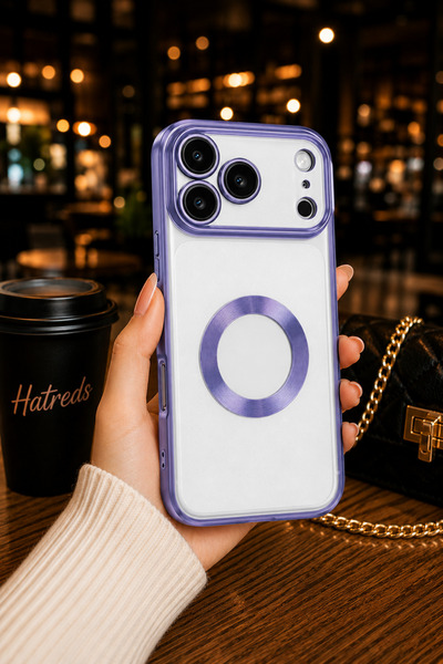 Hatreds iPhone 17 Pro Max Uyumlu Kamera Korumalı Logo Gösteren Kılıf Lila