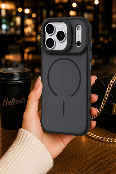 Hatreds iPhone 17 Pro Max Uyumlu MagSafe Kamera Standlı Kılıf Siyah