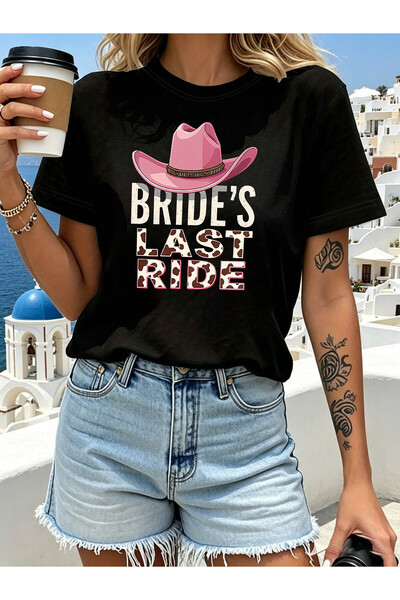 KYMC07 تي شيرت نسائي بطبعة "BRIDE's LAST RIDE" - قميص كاجوال بأكمام قصيرة ويا...