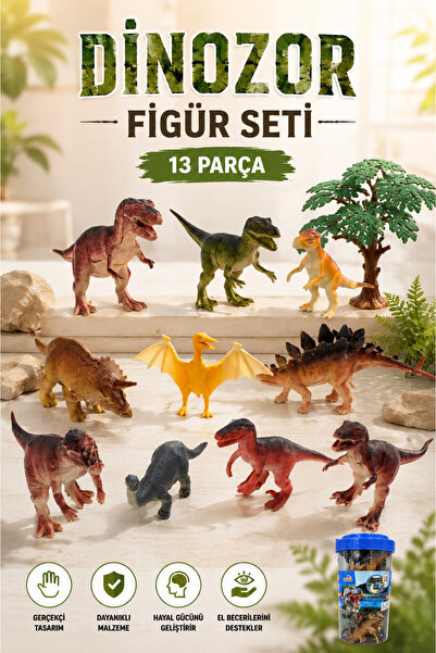 YILDIRIM OYUNCAK 13 Parça Dinozor Figür Seti Kutulu Gerçekçi Jurassic Dinozor...