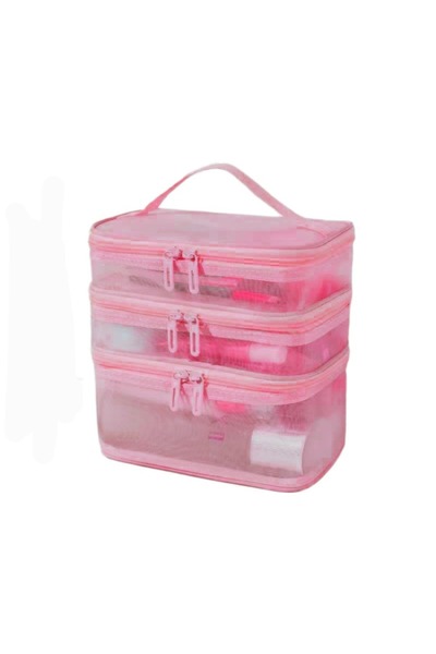 Choice4 pink-3 layer 2/3 Layer Portable Transparent Mesh Travel Bag Large Cap...
